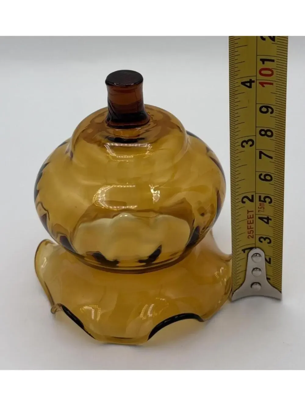Vintage Amber Glass Short Peg Votive Candle  Sconce Ruffle Rim 4.25